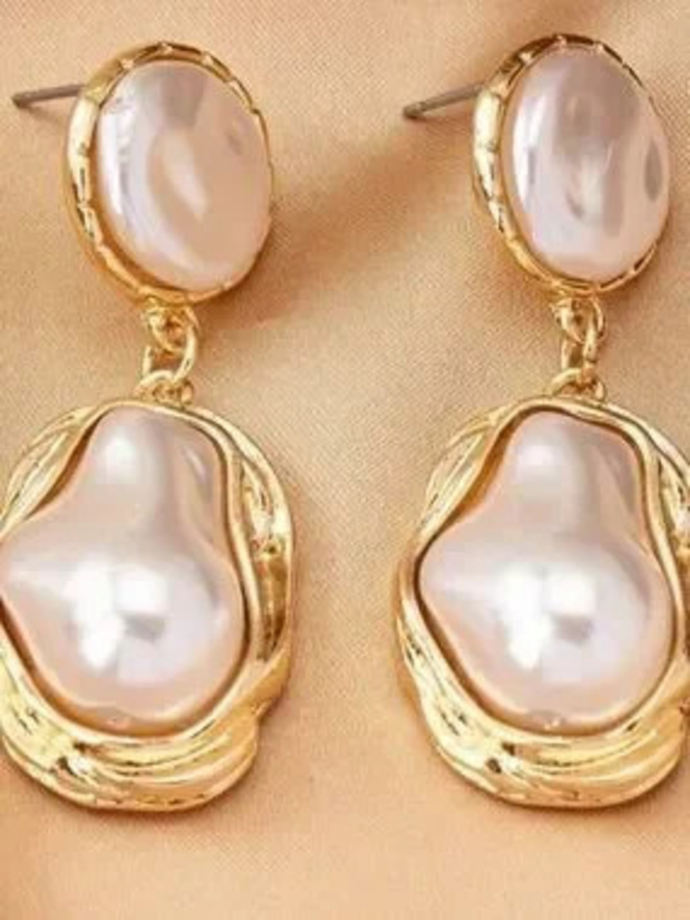 Gold Baroque Pearl Drop Earrings - Gold & White